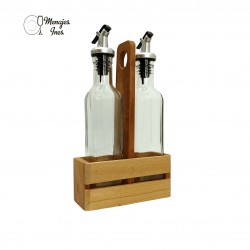 Set 2 Botellas de Vidrio con Base de Madera
