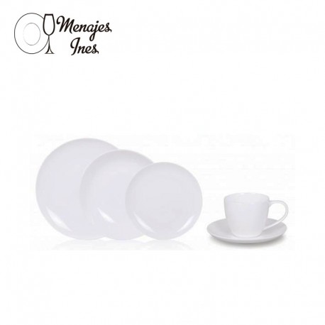 Juego 30 piezas Loza blanca. Plato base / Plato hondo / Plato entrada. Taza con platillo.